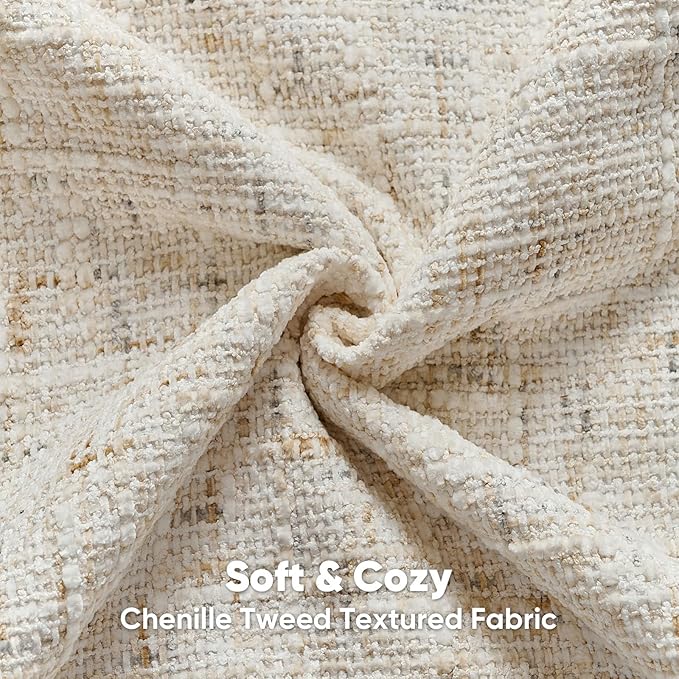 HAUSSY Cream White Throw Pillow Covers 16x16 Set of 2 Chenille Tweed Textured Decorative Couch Lumbar Pillow Covers Neutral Modern Pillow Cases for Sofa Bed Living Room Decor