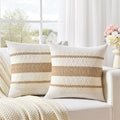 Fancy Homi Set of 2 Boho Neutral Euro Decorative Throw Pillow Cover 26x26 Inch for Couch Bed Bedroom, Aesthetic Modern Organic Farmhouse Room Decor, Soft Cotton Accent Macrame Woven Tan Cushion Case