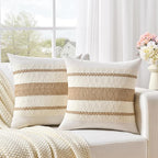 Fancy Homi Set of 1 Boho Neutral Euro Decorative Throw Pillow Cover 26x26 Inch for Couch Bed Bedroom, Aesthetic Modern Organic Farmhouse Room Decor, Soft Cotton Accent Macrame Woven Tan Cushion Case