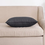Jeanerlor Natural Cotton Linen Square Decorative Throw Pillow Case Dark Grey Cushion Cover with Twin Needles Stitch on Edge for Lumbar, 12"x20"(30 x 50cm), Dark Grey