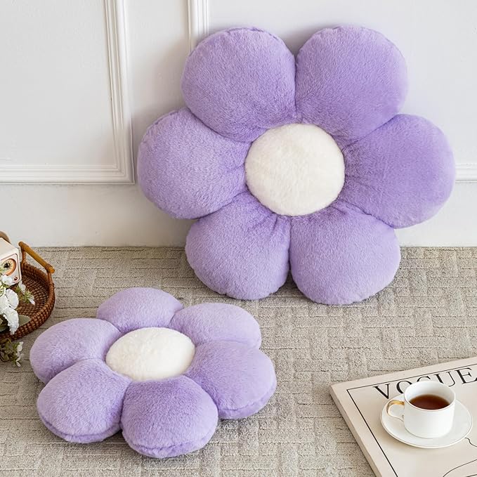 Xiashrk Flower Pillows, Decorative Pillows for Couch, Cute Daisy Pillow for Bed, Flower Shaped Decorative Throw Pillow Room Decor (Lavender Purple, 19.6 Inches)
