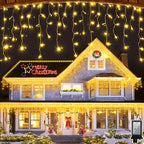 82ft 792 LED 176 Drops Christmas Lights, Outdoor Hanging lights with 8 Modes and Timer Memory, Plug In Outside Waterproof Curtain String Lights for House Fence Tree Holiday Decorations (Warm White)