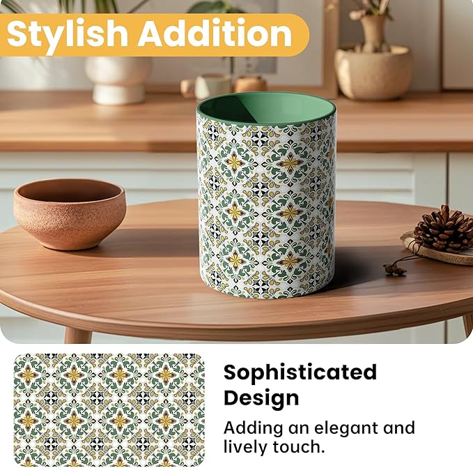 Ceramic Kitchen Utensil Holder for Countertop, Embossed Pattern Crock with Kiln-Fired Finish, Counter Organizer for Cooking Tools , ,Green