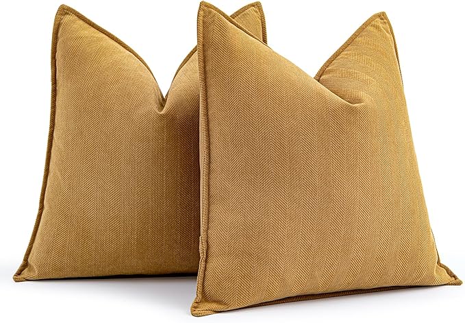 MIULEE Pack of 2 Mustard Yellow Decorative Pillow Covers 26x26 Inch Soft Chenille Luxurious Couch Throw Pillows Boho Cushion Covers Euro Shams with Elegant Design for Sofa Bed Living Room Home Decor