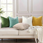 decorUhome Chenille Aqua Haze Throw Pillow Covers 16x16 Inch Set of 2, Decorative Soft Couch Pillow Covers Solid Dyed Accent Velvet Farmhouse Neutral Square Pillow Cases for Sofa Bed Living Room