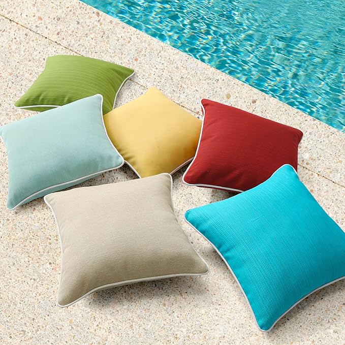 Decorative Outdoor Water Repellent Throw Pillows with Inserts, Set of 4, 18" x18" Pillows for Patio, Backyard, Bed, Couch, and Patio Furniture, Tan
