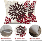 DFXSZ Red Brown Flower Pillow Covers 18x18 Inch Set of 2 White Gray Colored Throw Pillows Outdoor Waterproof Decor for Living Room Sofa Patio Funiture Garden Floral Polyester Pillow Covers 002L18