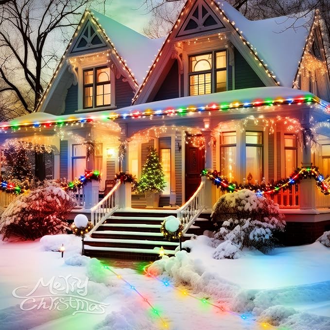 Brightown Solar String Lights Outdoor 2 Pack 72 Feet 200 LED Waterproof Solar Powered String Lights with 8 Lighting Modes, Waterproof Solar Rope Lights for Outside Christmas Party, Multicolor