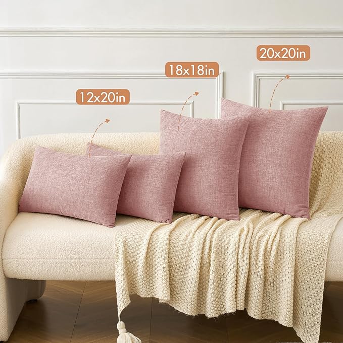 MIULEE Pack of 2 Couch Valentines Throw Pillow Covers 12x20 Inch Soft Spring Blush Pink Chenille Pillow Covers for Sofa Living Room Solid Dyed Pillow Cases