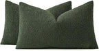 MIULEE 12x20 Inch Christmas Decorative Lumbar Throw Pillows for Bed Set of 2 Textured Boucle Neutral Winter Throw Pillow Covers Dark Green Accent Solid Pillowcases Sofa Livingroom Home Decor