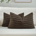 FUTEI Dark Coffee Striped Decorative Throw Pillow Covers 12x20 Inch Set of 2,Rectangle Winter Decorations Couch Lumbar Pillowcase,Soft Cozy Faux Rabbit Fur & Velvet Back,Modern Home Decor for Bed