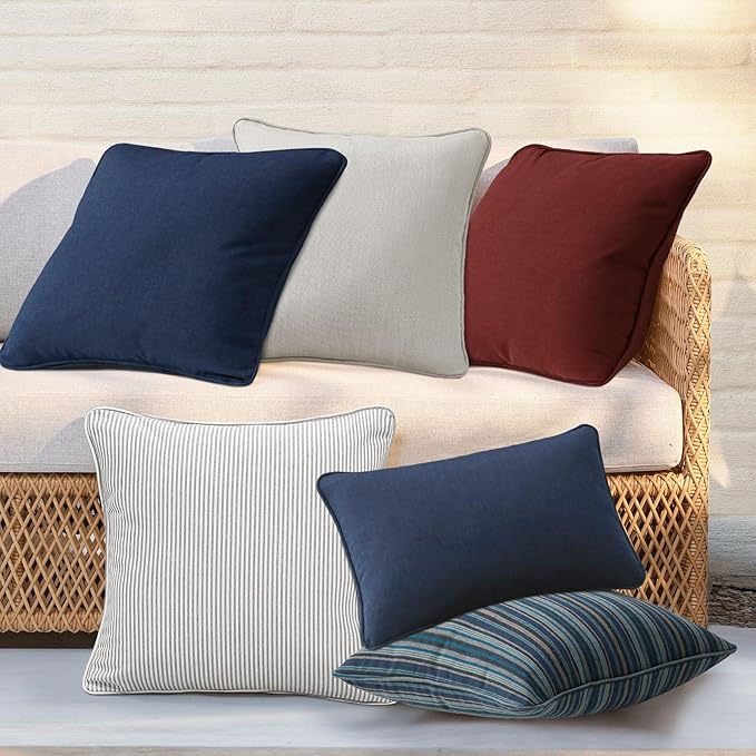 Sunbrella Decorative Outdoor Water Repellent Throw Pillows with Inserts, Set of 4, 18" x18" Pillows for Patio, Backyard, Bed, Couch, and Patio Furniture, Specrtum Indigo