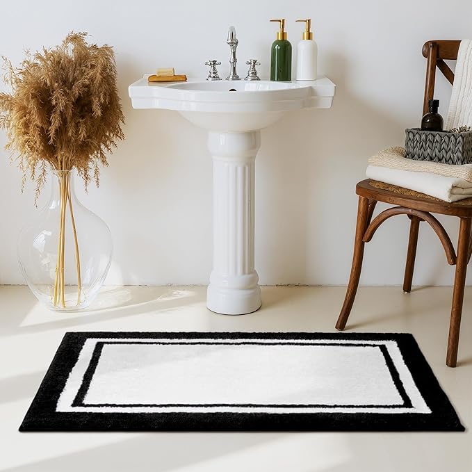 GRANNY SAYS Microfiber Bathroom Rugs Non Slip Washable, Water Absorbent Bathroom Mats for Tub Non Slip, Soft Bath Mats for Floor & Shower, Long Bath Rug, 24" x 48", Black Rug