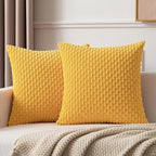 Kevin Textile 2 Packs Decorative Throw Pillow Covers for Couch Striped Velvet Boho Cushion Covers for Chair 40x40 cm 16 x 16 Inch Yellow