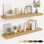 fuqing Floating Shelves for Wall, Wall Mounted Wood Floating Shelf with Invisible Brackets for Living Room, Bathroom, Bedroom, Kitchen Storage and Decor, 40 Inch Set of 2, Oak