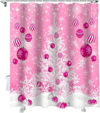 Vandarllin Pink Christmas Shower Curtain, White Xmas Tree Snowflakes Pink Balls Shower Curtains Set with Hooks, Winter Waterproof Fabric Bathroom Curtains Decor Home Accessories,72 X 78 Inch Long