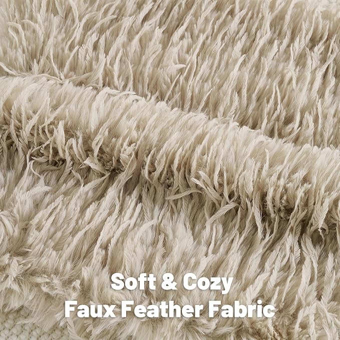 FUTEI Apricot Decorative Throw Pillow Covers 26x26 Inch Set of 2,Soft Fluffy Faux Feather Texture Euro Pillow Shams,Modern Home Luxury Decor for Couch Bed Living Room