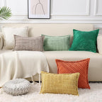 decorUhome Decorative Rust Fall Throw Pillow Covers 12x20 Set of 2 with Splicing, Boho Lumbar Soft Neutral Corduroy Broadside Twill Pillow Covers for Couch Bed Sofa Living Room