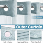 Fog Blue Long No Hook Shower Curtain with Snap in Liner,230GSM Waffle Weave Shower Curtains for Bathroom,71W x 86H