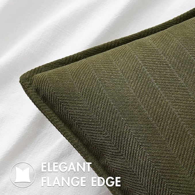 MIULEE Pack of 2 Olive Green Decorative Pillow Covers 20x20 Inch Soft Chenille Luxurious Couch Throw Pillows Farmhouse Cushion Covers with Elegant Design for Sofa Bedroom Living Room Home Decor