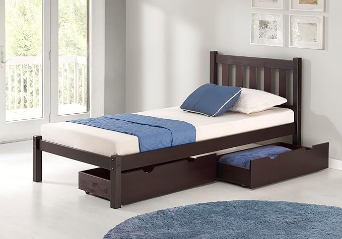 Espresso Underbed Storage Drawers, Set of 2, Solid Wood Construction, Easy Wheel Movement, Fits Bed Frames 9.75 in. or Higher, Ideal for Children's Bedroom, 35 in. W x 19.25 in. D x 8 in. H