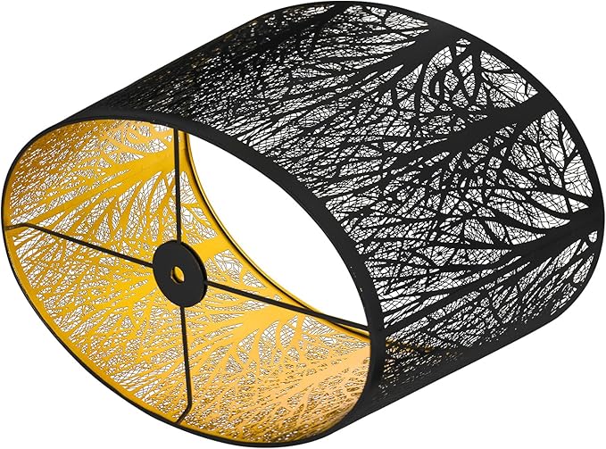 Metal Lampshade, Large Lamp Shade for Table Floor Lamps, (12×8)'' Top×(14×10.5)'' Bottom×8.5" Height Oval Shade, Etched Forest Gothic Style Replacement Lamp Shade(Spider), Black Gold