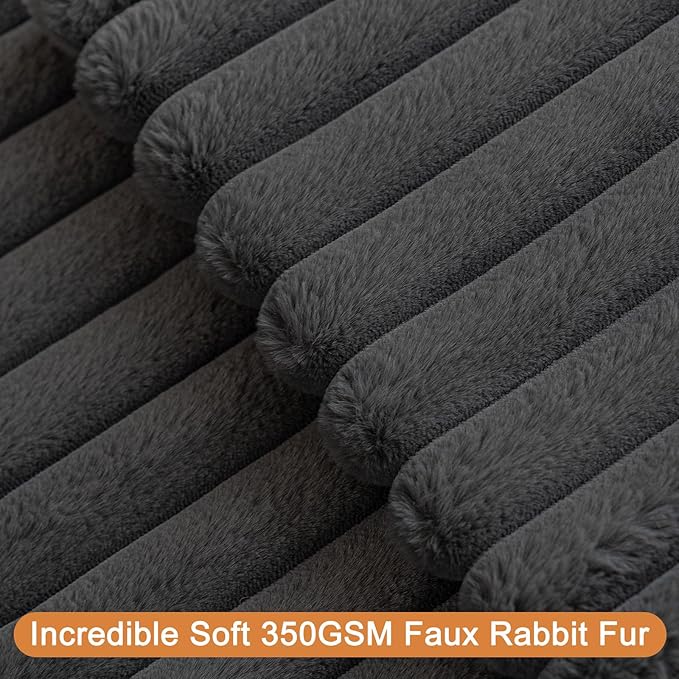 Double-Sided Faux Fur Plush Throw Pillow Covers 20x20 Set of 2 Fuzzy Striped Soft Cozy Pillowcase Luxury Decorative Pillows Square Shaggy Cushion Covers for Couch Sofa Bed,Dark Grey