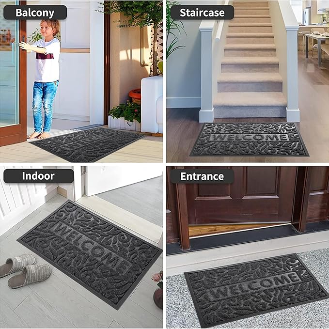 Yimobra Large Welcome Mat 36x24, Waterproof Non-Slip Outdoor Mats for Front Door Outside Entrance, Low-Profile Entryway Mat Indoor for Garage Patio, Grey