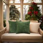 decorUhome Christmas Chenille Soft Throw Pillow Covers 20x20 Set of 2, Farmhouse Velvet Neutral Decorative Euro Fall Pillow Covers with Stitched Edge for Couch Sofa Bed Home Decor, Forest Elf