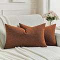 FUTEI Rust Chenille Decorative Throw Pillow Covers 12x20 Inch Set of 2,Soft Cozy Faux Linen Textured Lumbar Pillow Cases,Farmhouse Home Decor for Couch Living Room