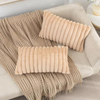 ZLINA Set of 2 Apricot Faux Fur Decorative Throw Pillow Covers Fluffy Striped Pillowcase Cushion Covers 12 x 20 Inch Decor Sofa Couch Bedroom