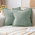 MIULEE Decorative Throw Pillow Covers for Couch Bed Livingroom 18x18 Inch Set of 2 Greyish Green Boho Accent Throw Pllows Broadside Striped Patchwork Soft Corduroy Summer Pillowcases