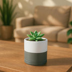 D'vine Dev Set of 2 Plants Pots, 3.5 Inch Ceramic Planter Pot for Plants with Drainage Hole and Saucer, White/Speckled Grey, 94-V-A-6