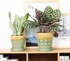 6 Inch + 5 Inch Ceramic Planter Pot with Drainage Holes, Saucers and Mesh Pads for Indoor-Outdoor Plants, Succulent Orchid Flower, Round Plant Pots, Set of 2