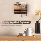 Key Holder for Wall with Mail Organizer,Farmhouse Mail and Key Holder for Wall,Key Hanger with ‌Metal 11 Hooks,Corkboard,and Shelf,Decorative Natural Pine Wood Entryway Organizer,14.6*11.1*3.3”,Brown