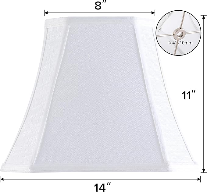 GO&SO 14 Inch White Linen Square Cut Corner Lamp Shade for Floor Lamps,Table Nightstand Lamp for Living Room, 8x14x11"(Spider) Lampshade Replacement,Transitional Easy Assembly Required (1 Pack)