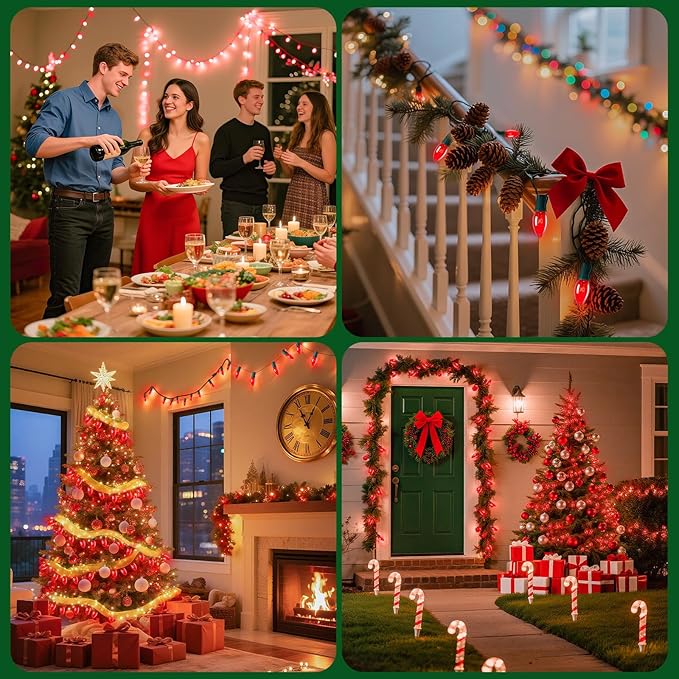 C9 Christmas String Light Red, 50ft Vintage Christmas Tree Lights, Outdoor Roofline String Lights with 50+2 Red Bulbs for Patio Garden Holiday Indoor Home Xmas Decoration, Green Wire
