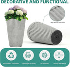 20" Vintage Resin Planters for Outdoor Plants, Gray Flower Pots with Handmade Fluted Texture, Weatherproof for Year-Round Indoor/Outdoor Use