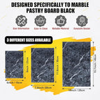 Hushee Marble Board for Kitchen Marble Serving Tray 3 pcs Different Sizes 9 x 6'' 12 x 8'' 16 x 10'' and Non Slip Feet Pastry Cheese Tray Cutting Board for Pizza Bread Cake Baking Display (Black)