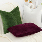 decorUhome Chenille Burgundy Christmas Throw Pillow Covers 20x20 Inch Set of 2, Decorative Soft Couch Pillow Covers Solid Dyed Accent Velvet Farmhouse Neutral Square Pillow Cases for Sofa Living Room