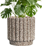 Ceramic Planter - 9.6 Inch Plant Pots Indoor with Drainage Hole, Round Fluted Ceramic Flower Pots, Decorative Planter Outdoor, Home Decor, Plant Lover Gifts for Women, Leopard Print White
