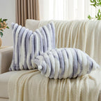 FUTEI Light Purple Decorative Throw Pillow Covers 22x22 Inch Set of 2, Soft Tie-Dye Faux Rabbit Fur Striped Texture Cushion Case, Modern Home Decor for Couch Bed Living Room