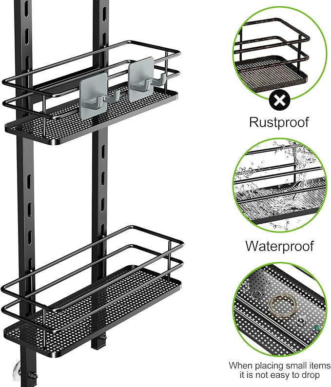 Orimade Adjustable Hanging Caddy, Bathroom Organizer Shelf Storage Rack, Rustproof Shower Basket, Matt Black 3 Tier