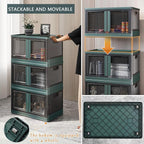 2-Pack Stackable Storage Bins with Lids and Doors - 19Gal Collapsible Storage Bin with Wheel, Closet Organizers and Storage with Lock, Plastic Storage Containers for Home and Office, Green