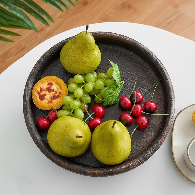 Light Wood Round Footed Serving Tray,Wabi Sabi Decor,Brown Decorative,Candle Tray,Wooden Display Riser