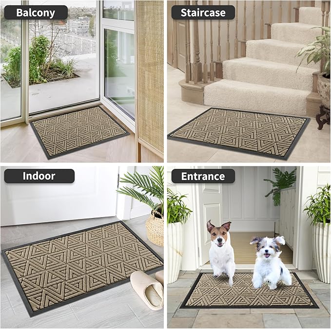 Yimobra Outdoor Mats for Front Door, Stops Mud & Dirt at Entrance, Fits Garage & Patio, All-Weather Waterproof Non Slip Outdoor Indoor Welcome Mat, 29.5x17 Beige