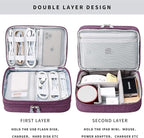 MIRLEWAIY Travel Electronics Organizer Soft Case Small Electronic Accessories Carrying Bag Double-Layer for Cords Phone Chargers Cables Earbuds Adapter Mouse, Purple