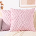 decorUhome Couch Throw Pillow Covers 16x16 Set of 2, Decorative Soft Plush Faux Wool Neutral Accent Pillow Covers for Bed Sofa Living Room, Light Pink