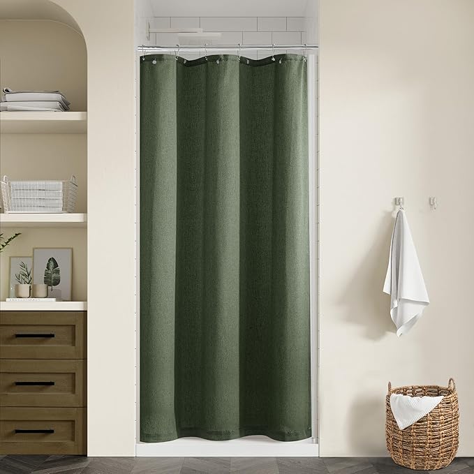 Olive Green Linen Stall Shower Curtains Green Boho Shower Curtain for Bathroom Small Stall Bath Drapes 36x72 Cloth Fabric Half Narrow Water Repellent RV Drapes for Bathtub 36 x 72 Inches