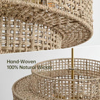 24” Rattan Chandelier for Dining Room, Large Boho 6-Light Rustic Chandeliers Light Fixture with Wicker Shade, Hand Woven Farmhouse Pendant Lighting for Kitchen Bedroom, Living Room, Foyer